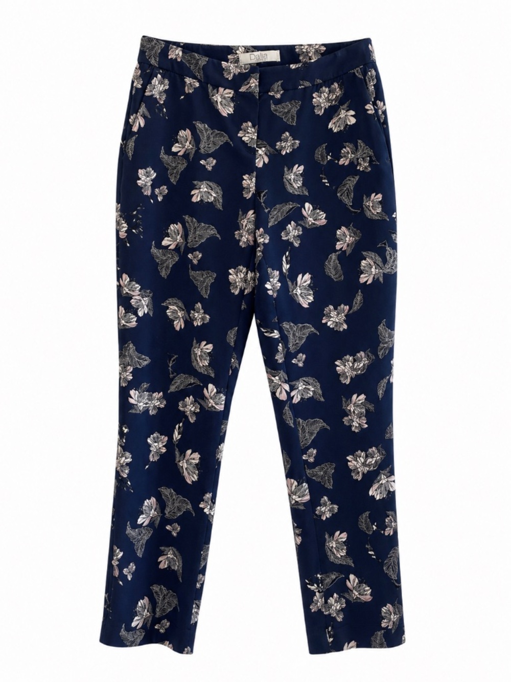 Dalia Navy w Baby Pink & White Floral Ankle Pants – Size 8 EUC